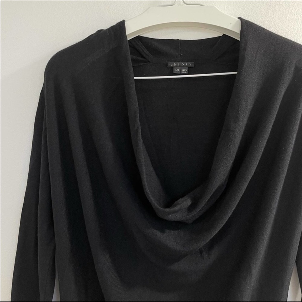 Theory Black Cowl Neck Sweater Wool Silk size L